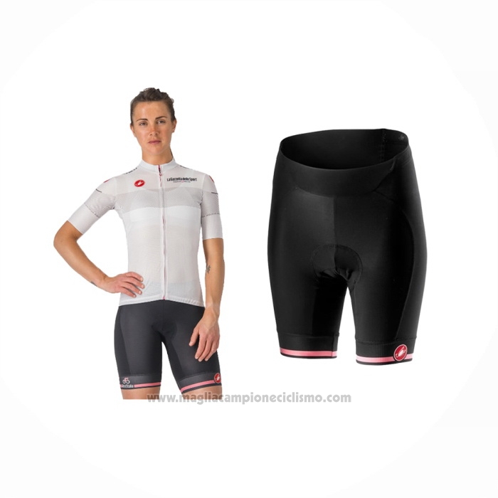 2024 Abbigliamento Ciclismo Donne Giro d'Italia Bianco Manica Corta e Salopette